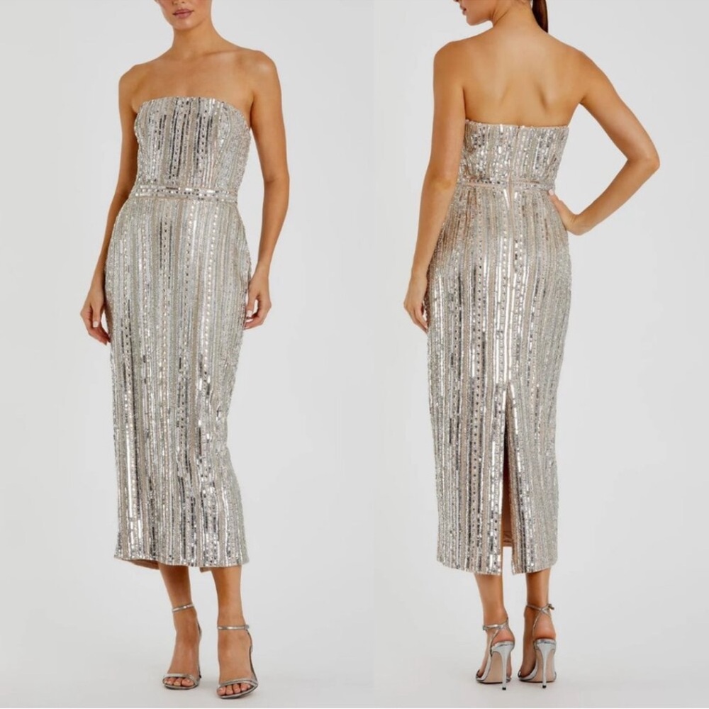 Mac‎ Duggal 93831 Embellished Strapless Sheath Dress Silver Beige 14
